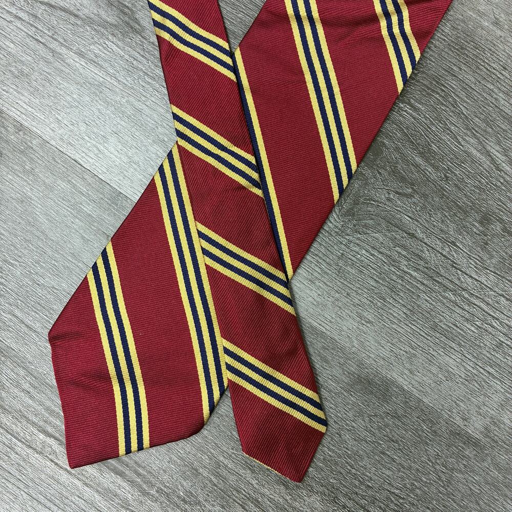Brooks Brothers Makers Merchants Repp Stripe Tie Burgundy Gold Navy 3.5" 59"